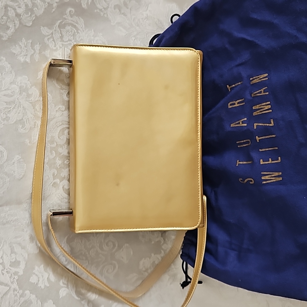 Stuart Weitzman Gold Evening Shoulder Bag.